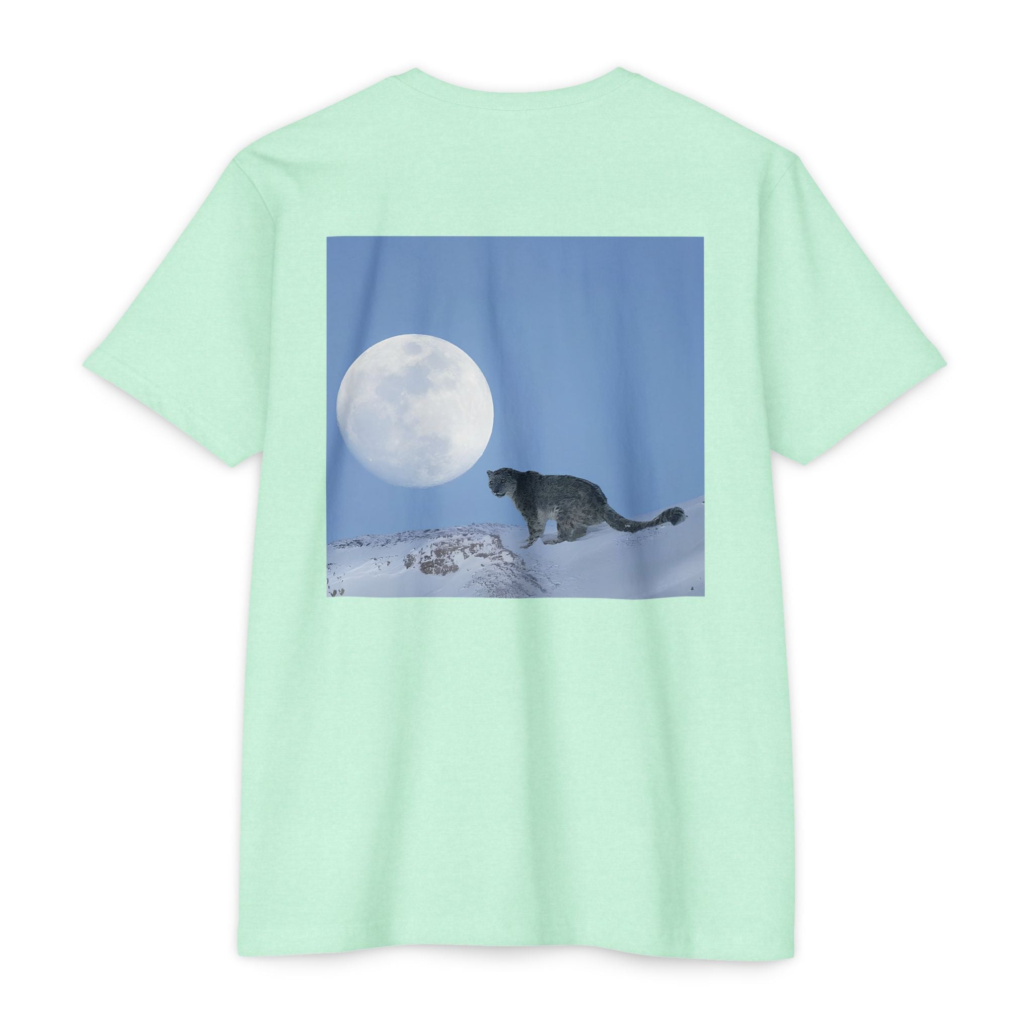 Snow Leopard & Moon T-Shirt — Celestial Wildlife Graphic Tee