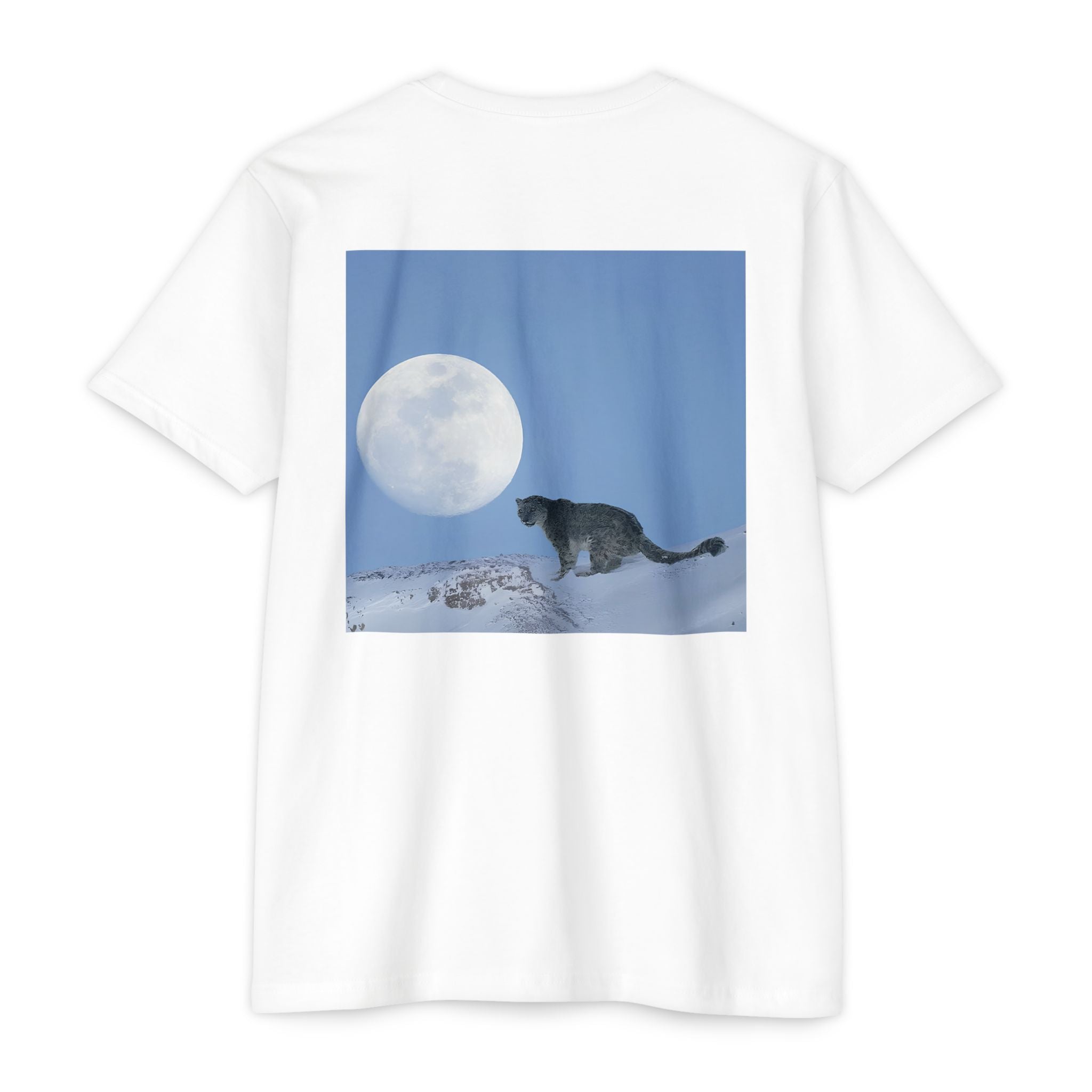 Snow Leopard & Moon T-Shirt — Celestial Wildlife Graphic Tee