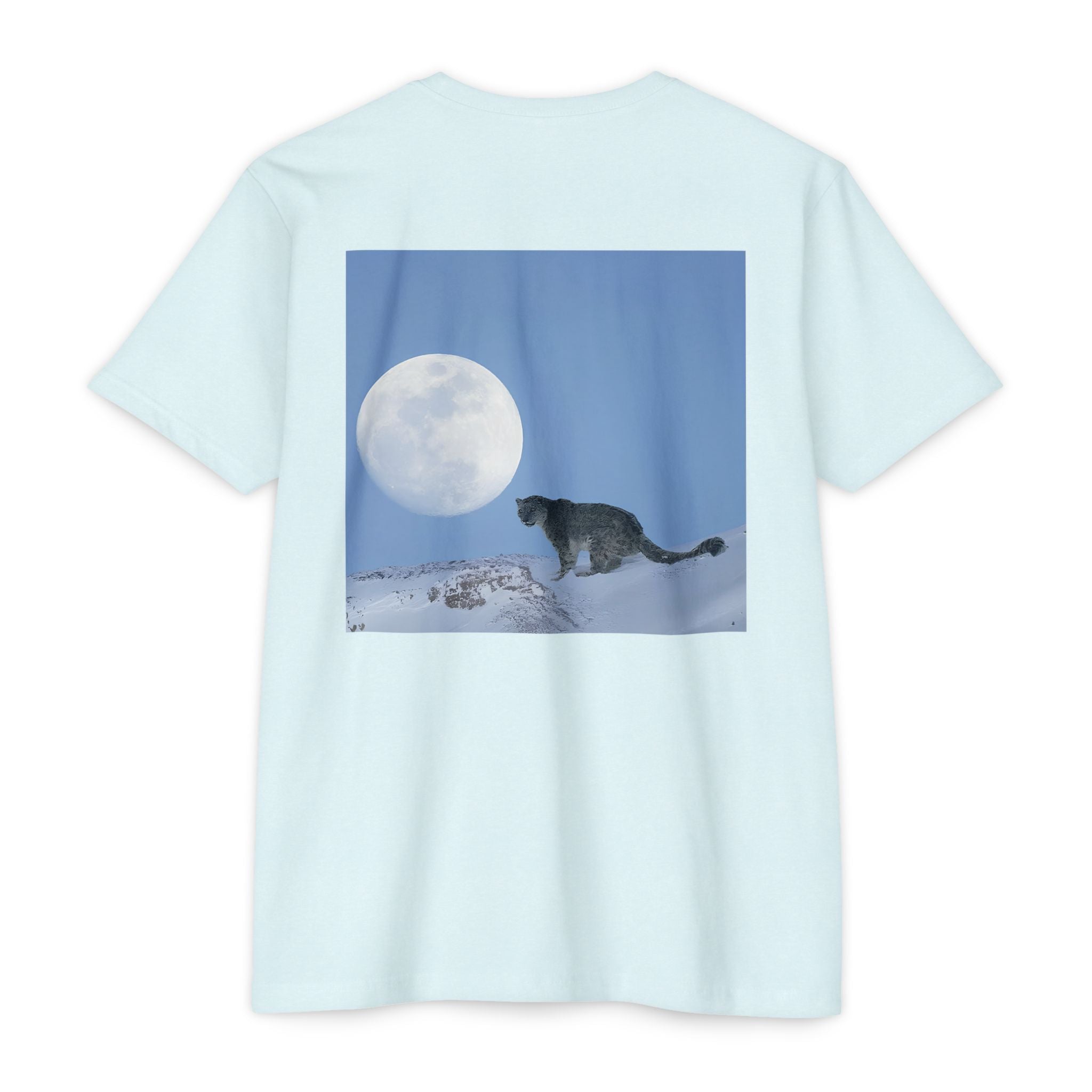 Snow Leopard & Moon T-Shirt — Celestial Wildlife Graphic Tee