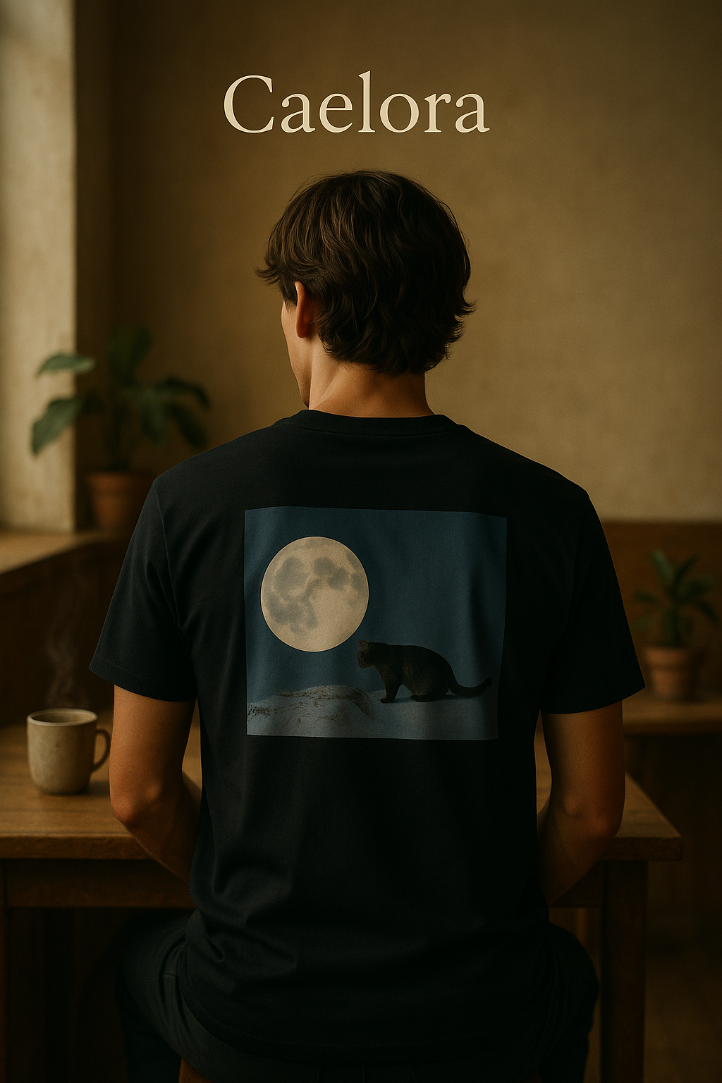 Snow Leopard & Moon T-Shirt — Celestial Wildlife Graphic Tee