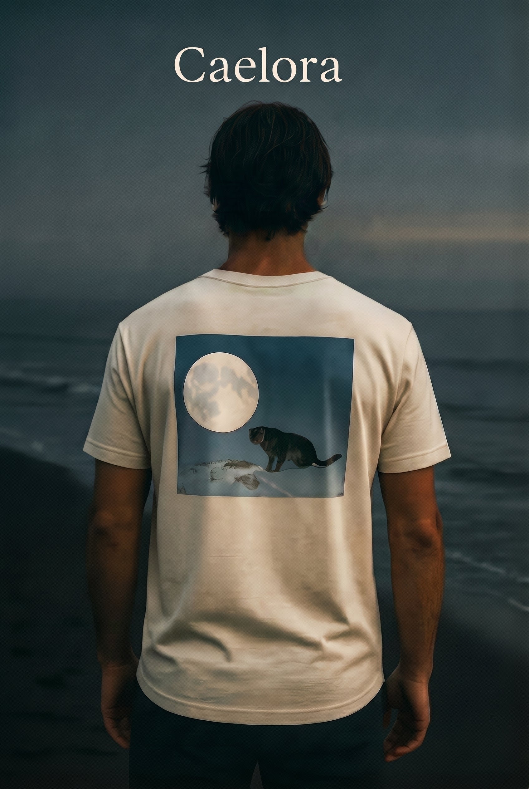 Snow Leopard & Moon T-Shirt — Celestial Wildlife Graphic Tee